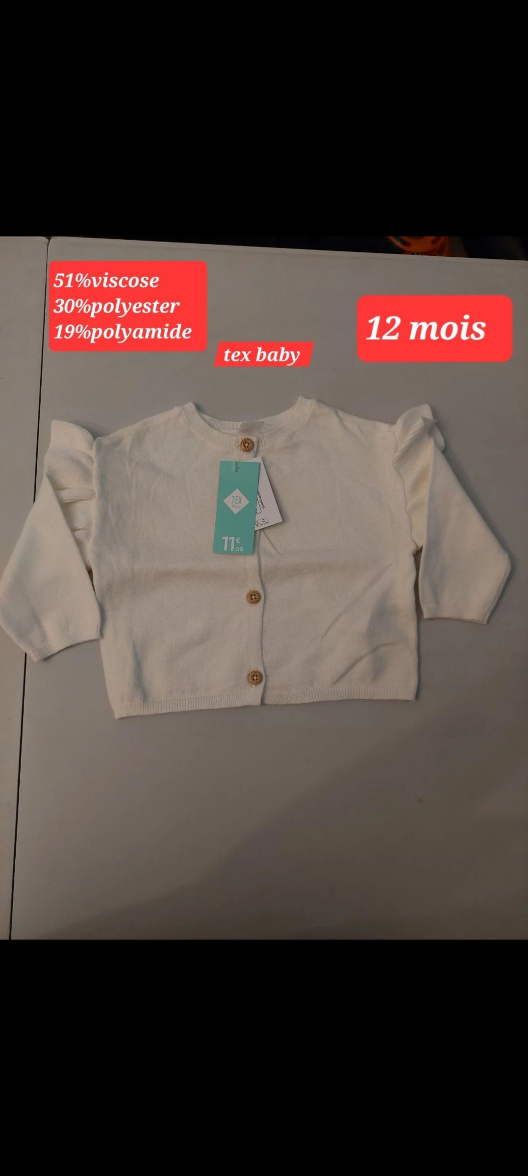Gilet blanc fille 12 mois 